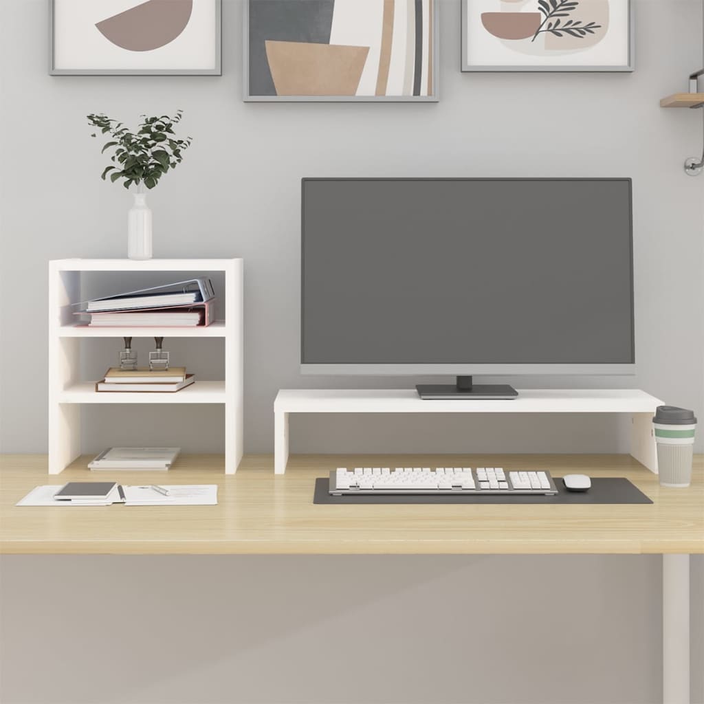 Vidaxl Monitor Stand 81x20x30 cm Festkiefern weiß