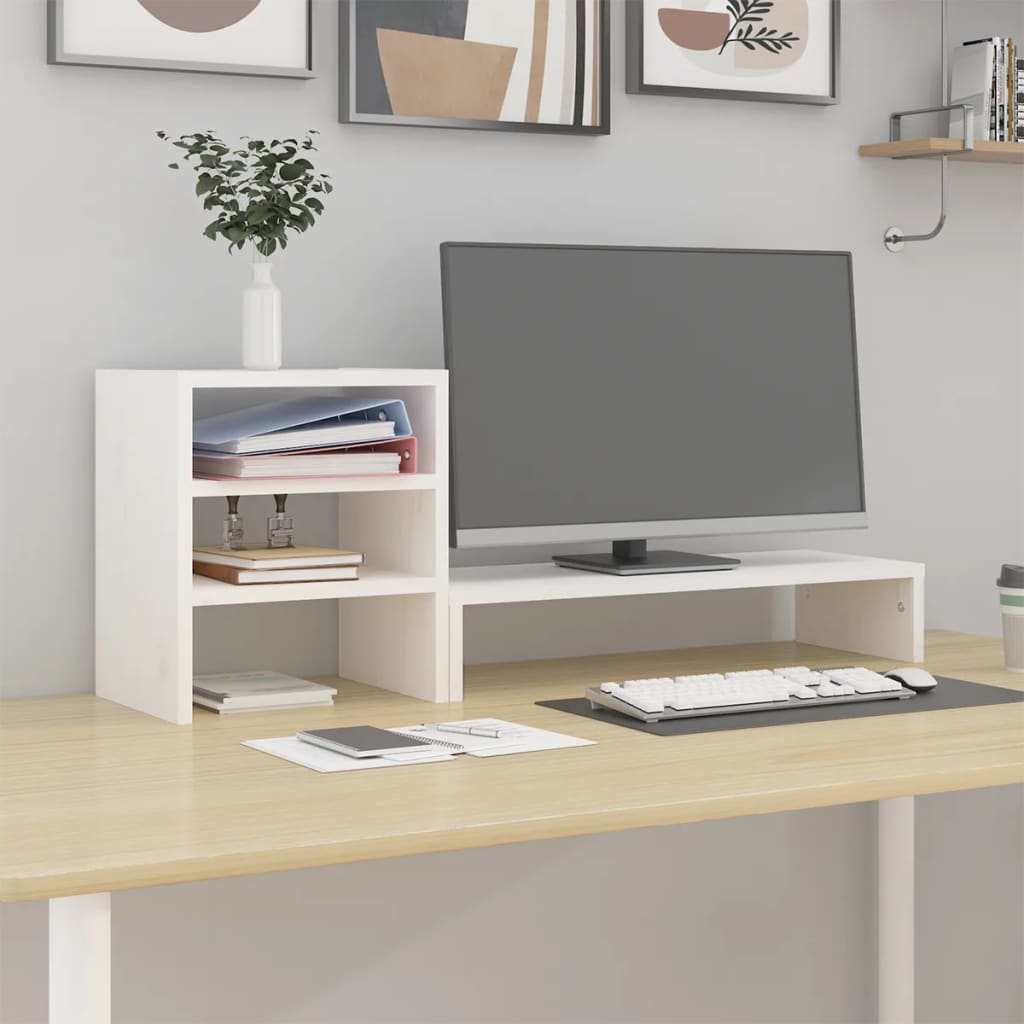 Vidaxl Monitor Stand 81x20x30 cm Festkiefern weiß
