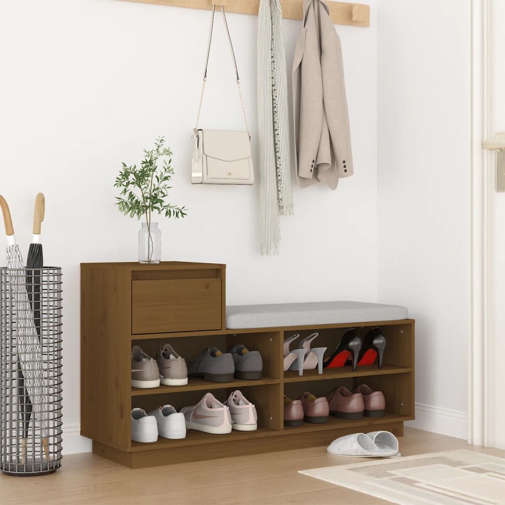 Vidaxl Schuhschrank 110x34x61 cm Festkiefer Honig braun