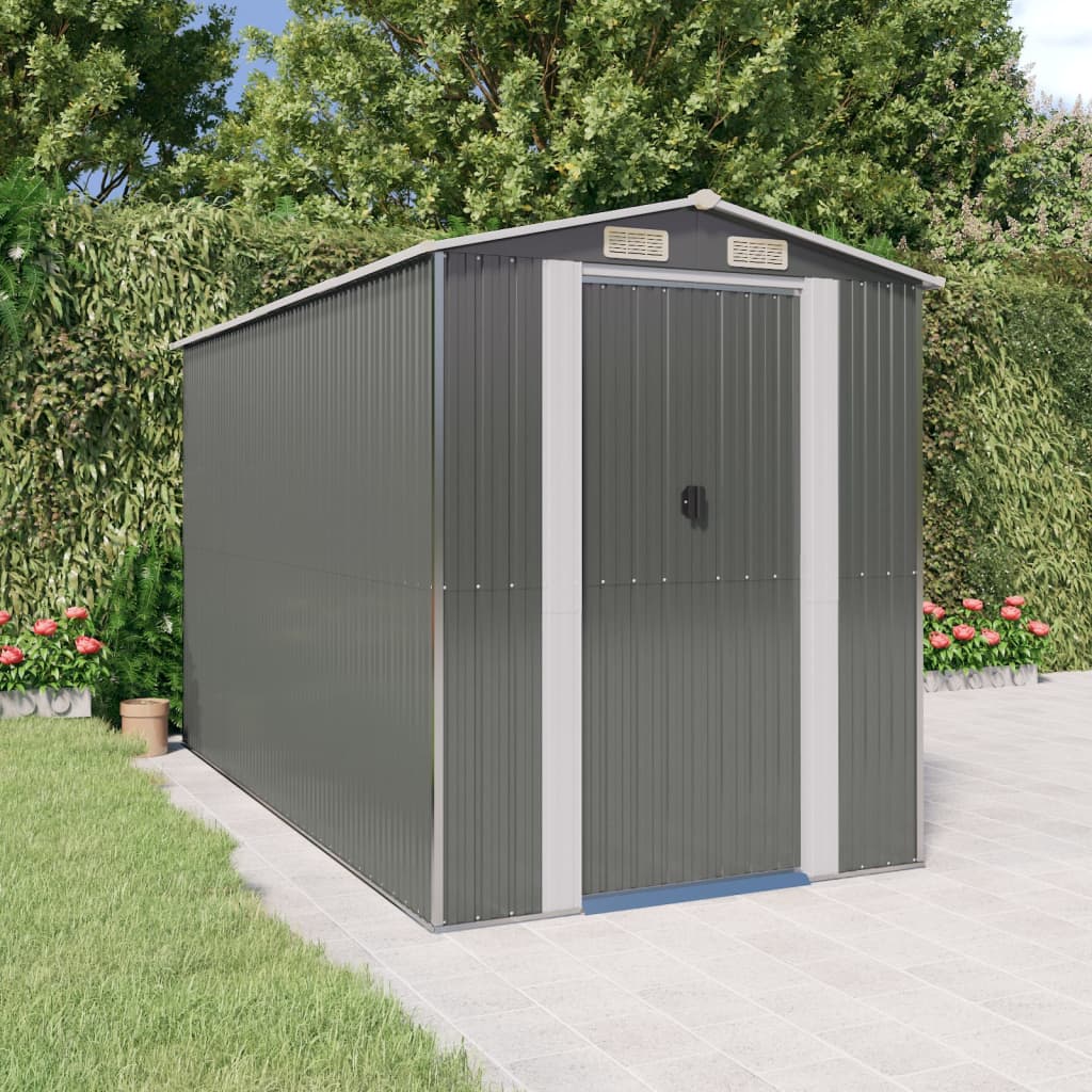 Vidaxl Garden Shed 192x357x223 cm verzinkter Stahl hellgrau
