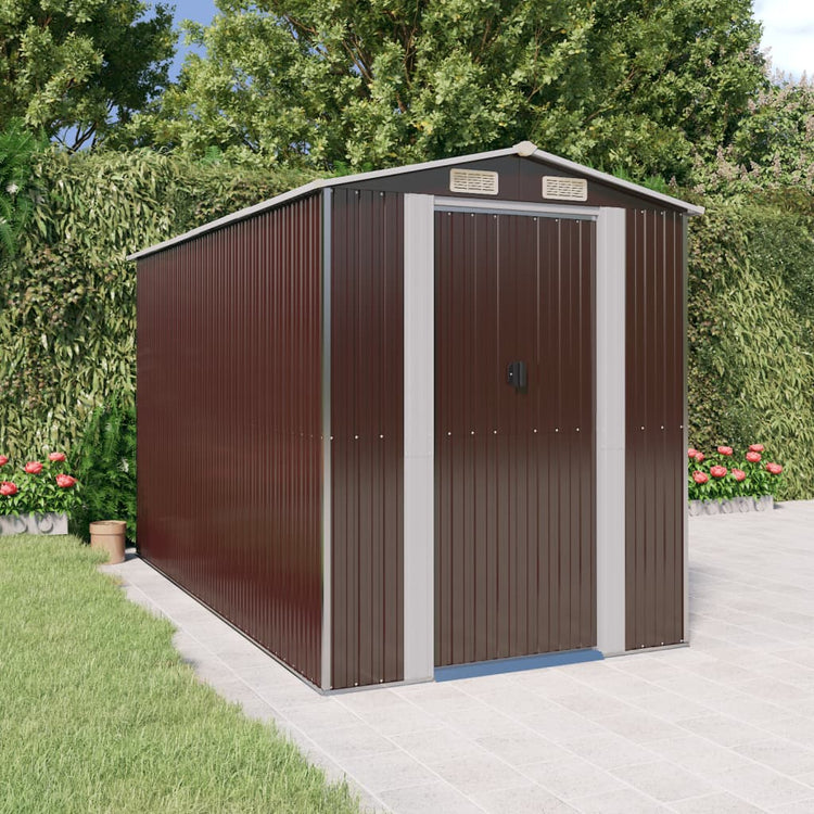 Vidaxl Garden Shed 192x357x223 cm verzinkter Stahl dunkelbraun