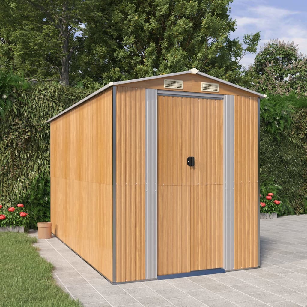 Vidaxl Garden Shed 192x357x223 cm verzinkter Stahlhellbraun
