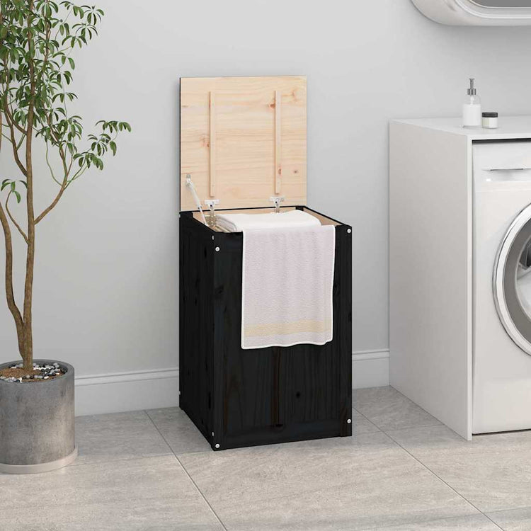 Vidaxl Waschkorb 44x44x66 cm Festkiefer schwarz