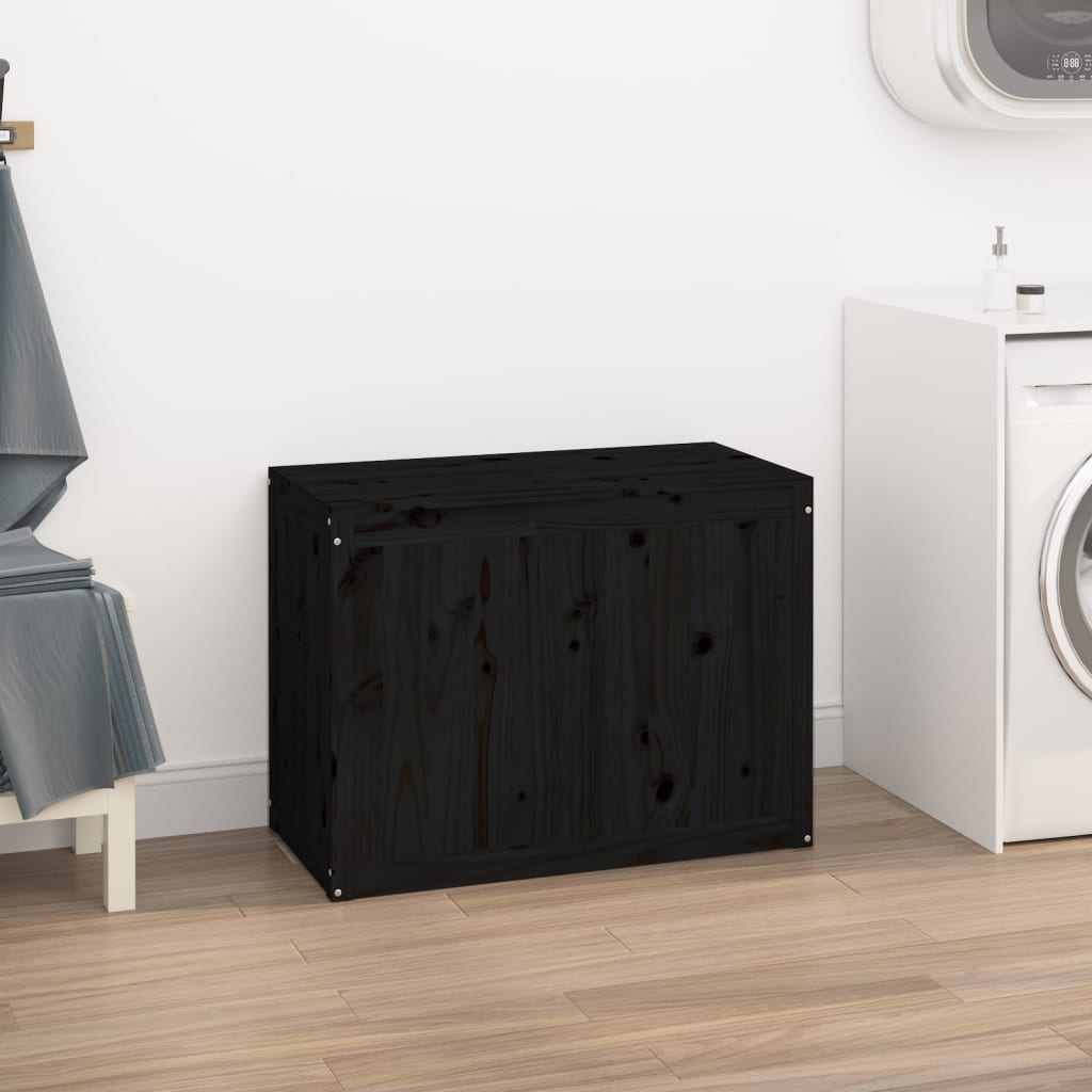 Vidaxl Waschkorb 88.5x44x66 CM Solid Pine Schwarz