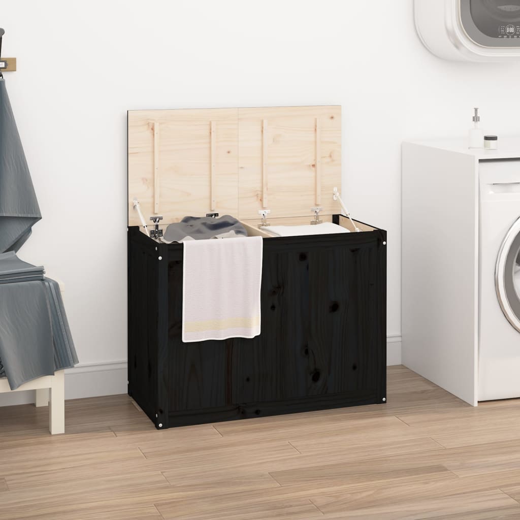 Vidaxl Waschkorb 88.5x44x66 CM Solid Pine Schwarz