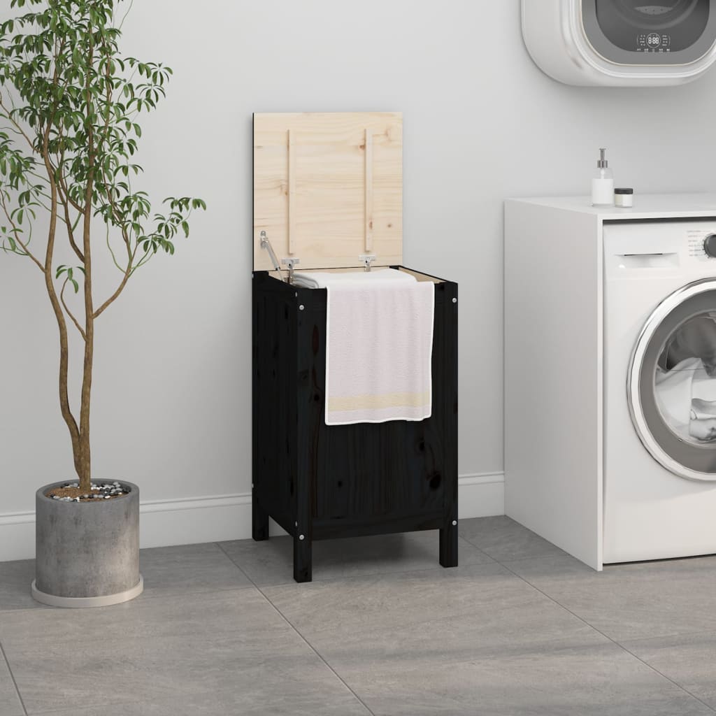 Vidaxl Waschkorb 44x44x76 CM Solid Pine Schwarz