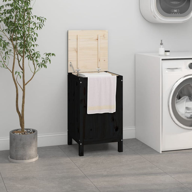 Vidaxl Waschkorb 44x44x76 CM Solid Pine Schwarz