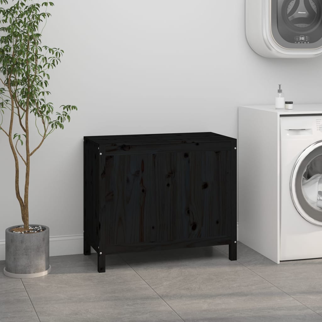 Vidaxl Waschkorb 88.5x44x76 CM Solid Pine Schwarz