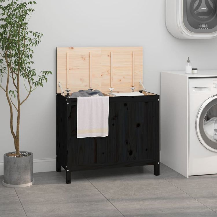 Vidaxl Waschkorb 88.5x44x76 CM Solid Pine Schwarz