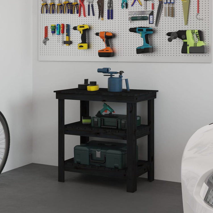 Vidaxl Workbench 78,5 x 50 x 80 cm Festkiefer schwarz