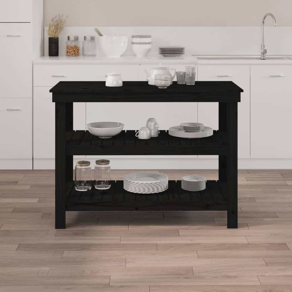 Vidaxl Workbench 110.5x50x80 cm Festkiefer Schwarz