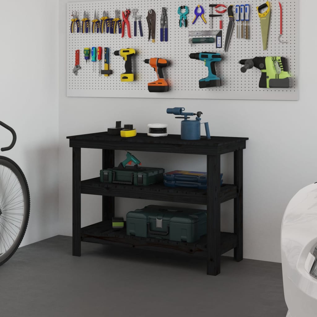 Vidaxl Workbench 110.5x50x80 cm Festkiefer Schwarz