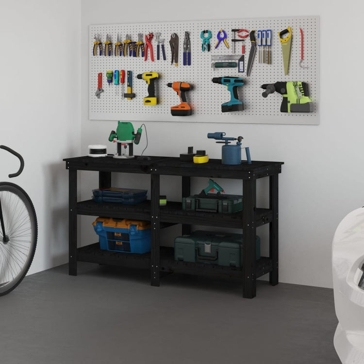 Vidaxl Workbench 142.5x50x80 cm Festkiefer schwarz