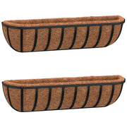 Vidaxl -Wandschalen 2 ST mit Kokosfaser 76x21x16 cm Stahl schwarz - afbeelding 2