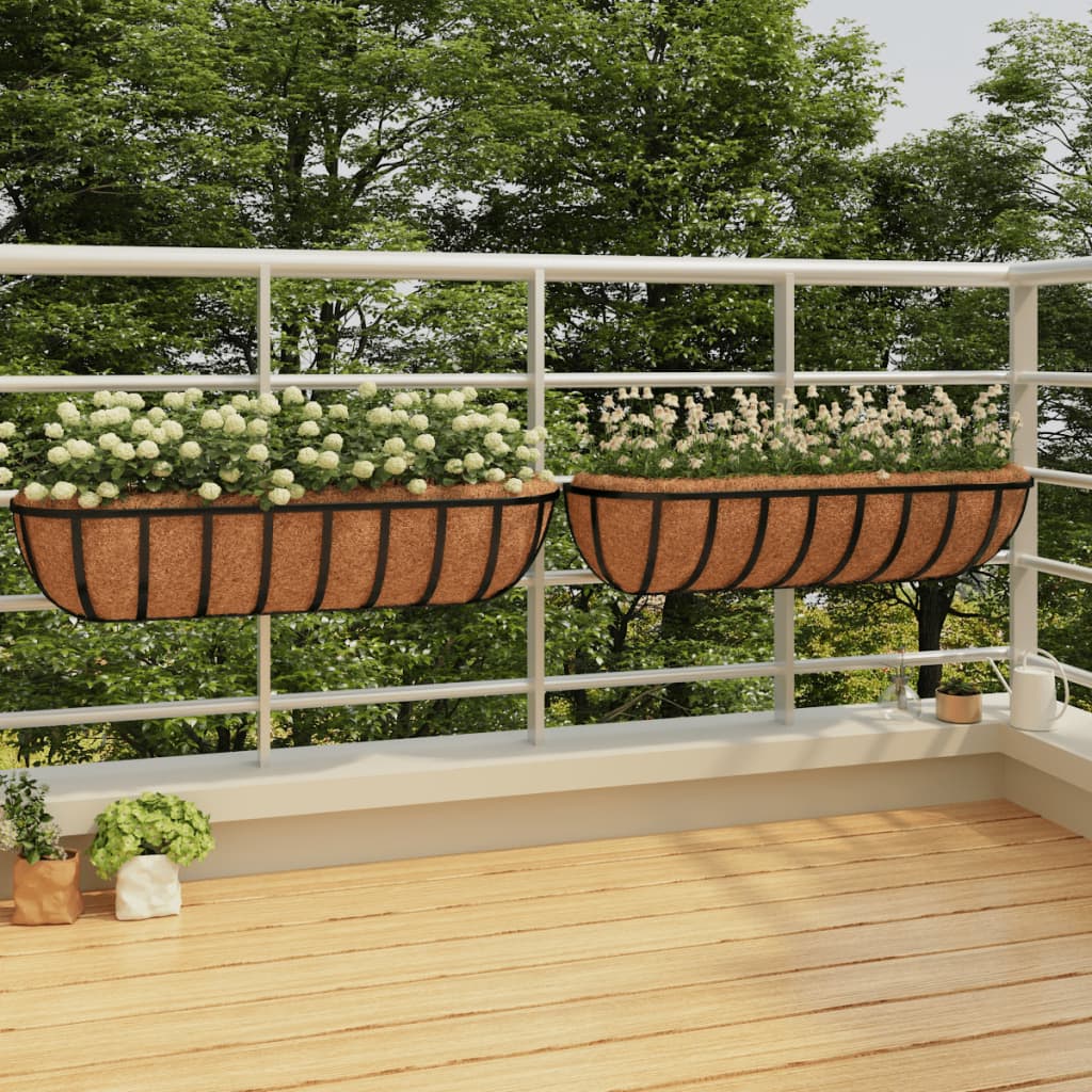 Vidaxl -Wandbehälter 2 ST mit Kokosfaser 91x20x23 cm Stahl schwarz