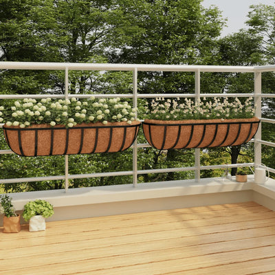 Vidaxl -Wandbehälter 2 ST mit Kokosfaser 91x20x23 cm Stahl schwarz