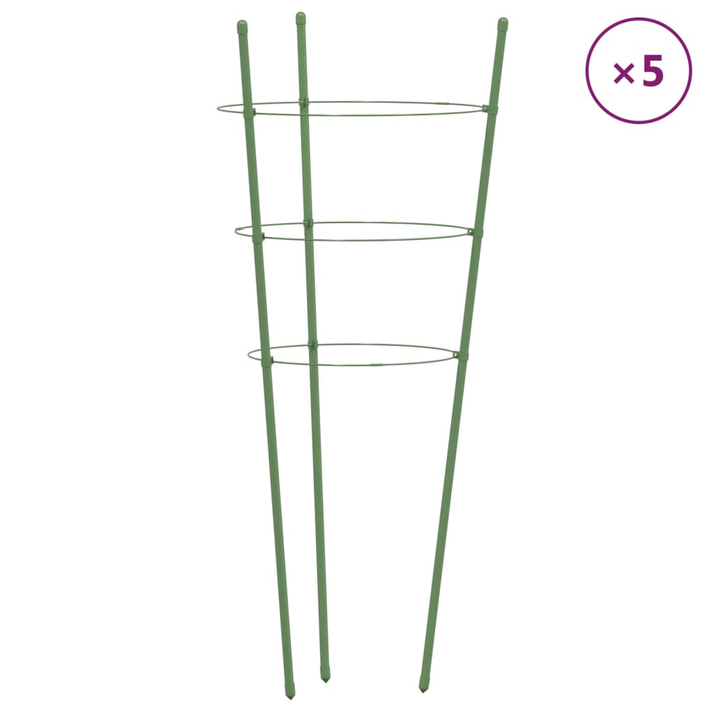 Vidaxl Plantrests 5 ST mit 3 Ringen 60 cm Stahlgrün