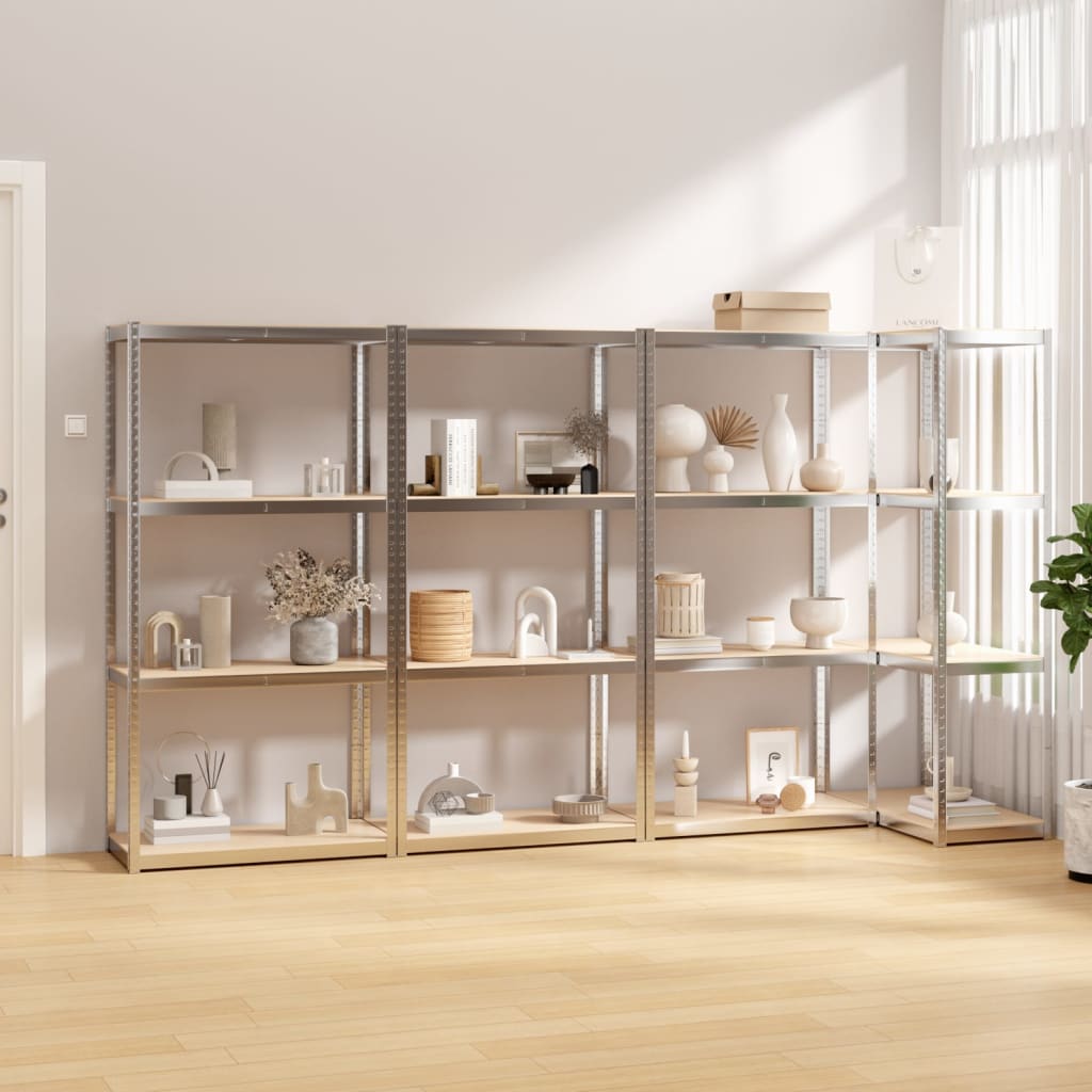 VIDAXL LAGE RAG 4 Schicht 4 St. Stahl verarbeitetes Holz Silberfarbe