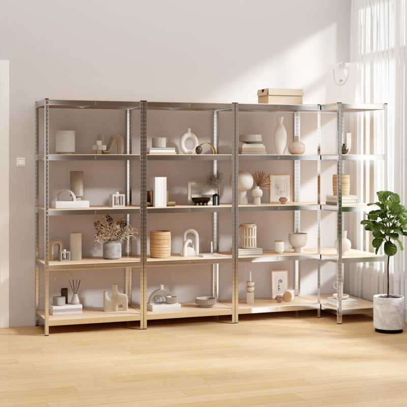 VIDAXL-Speicher 5-layer 4 St. Stahl und verarbeitetes Holz Silberfarben