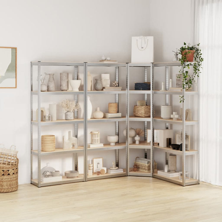 VIDAXL-Speicher 5-layer 4 St. Stahl und verarbeitetes Holz Silberfarben