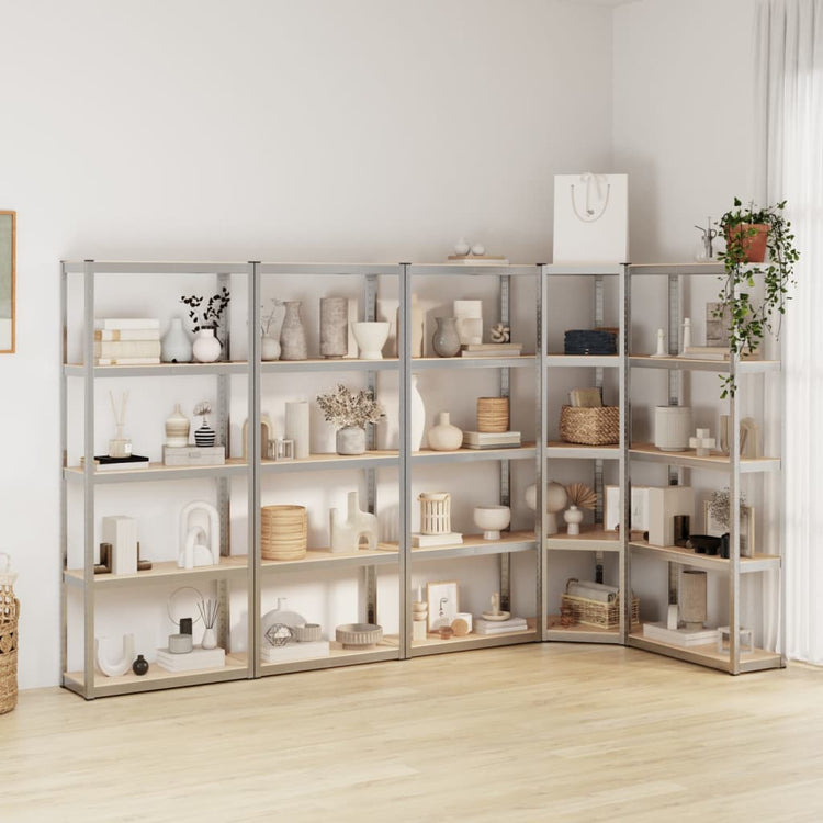 VIDAXL-LAGE-RABER 5-LAYER 5 ST STAHL und verarbeitetes Holz Silber gefärbt