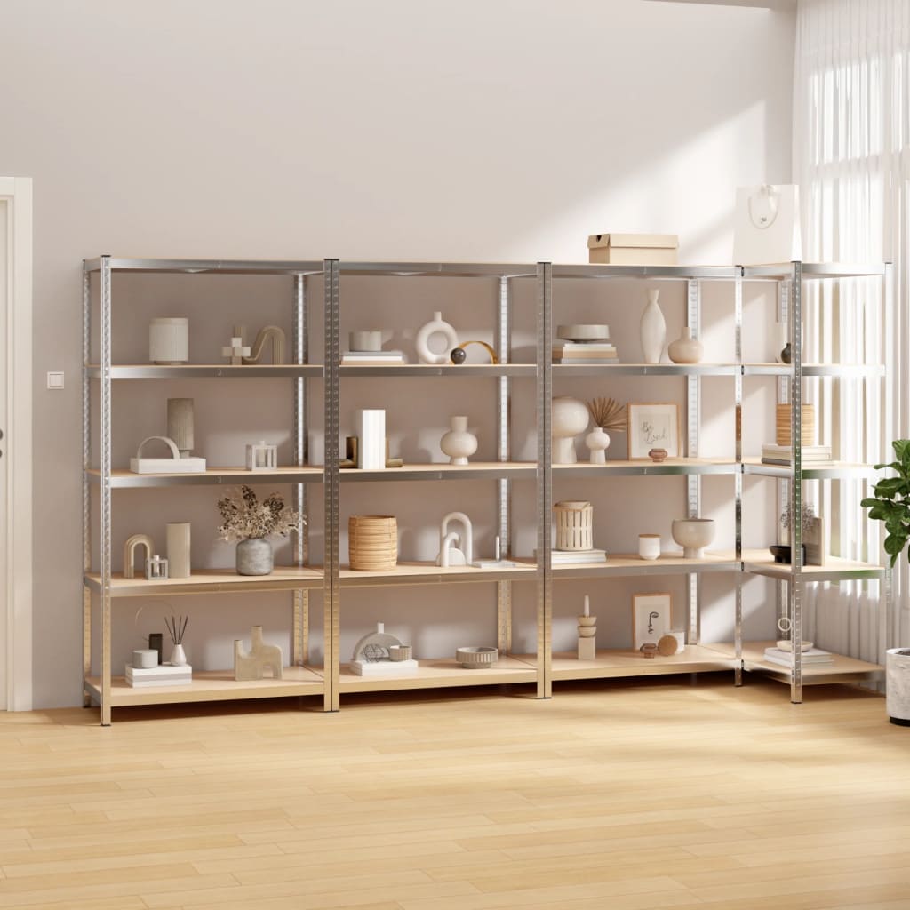 VIDAXL-Speicher 5-layer 4 St. Stahl und verarbeitetes Holz Silberfarben