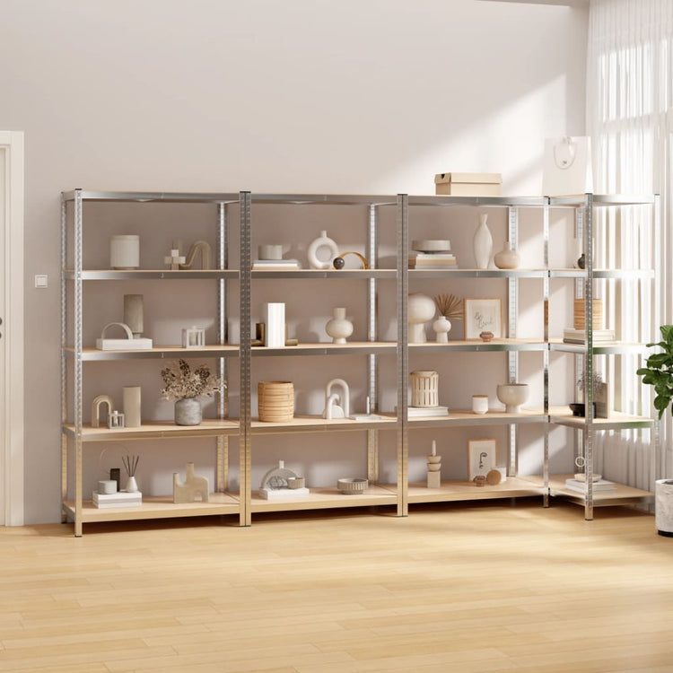 VIDAXL-Speicher 5-layer 4 St. Stahl und verarbeitetes Holz Silberfarben