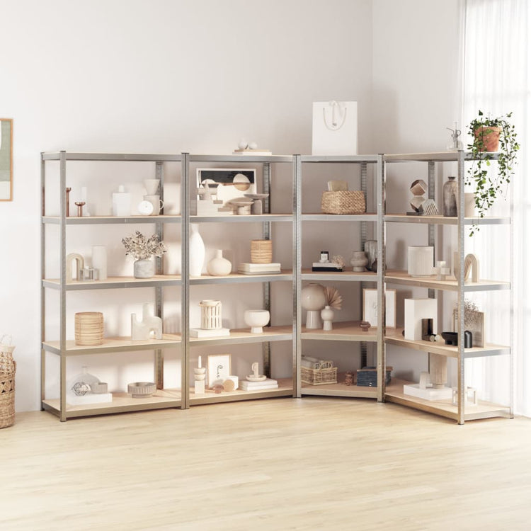 VIDAXL-Speicher 5-layer 4 St. Stahl und verarbeitetes Holz Silberfarben