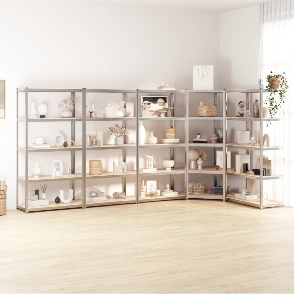 VIDAXL-LAGE-RABER 5-LAYER 5 ST STAHL und verarbeitetes Holz Silber gefärbt