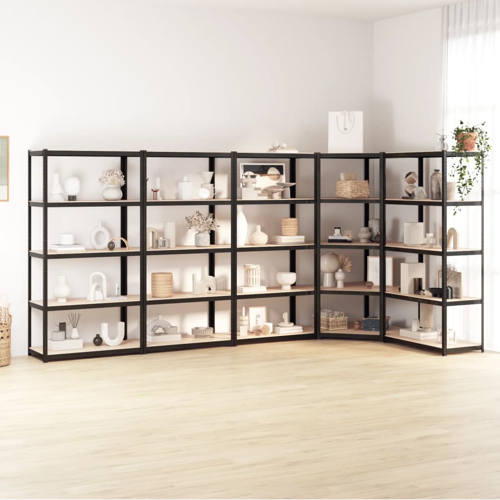VIDAXL-Speicher 5-layer 5 St. Stahl und verarbeitete Holz-Anthrazitfarbe