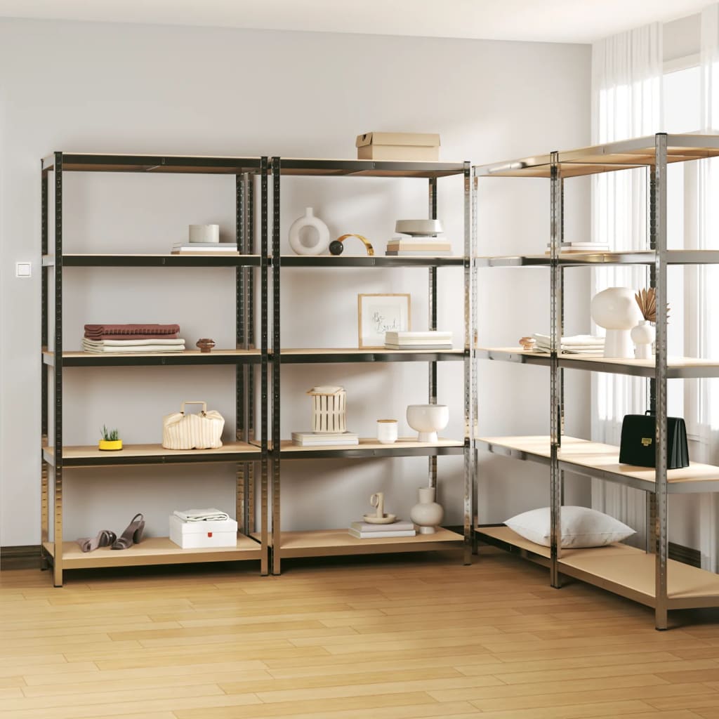 VIDAXL-Speicher 5-layer 4 St. Stahl und verarbeitetes Holz Silberfarben