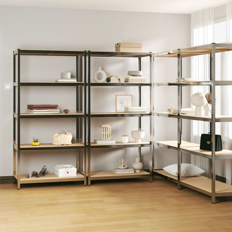 VIDAXL-Speicher 5-layer 4 St. Stahl und verarbeitetes Holz Silberfarben