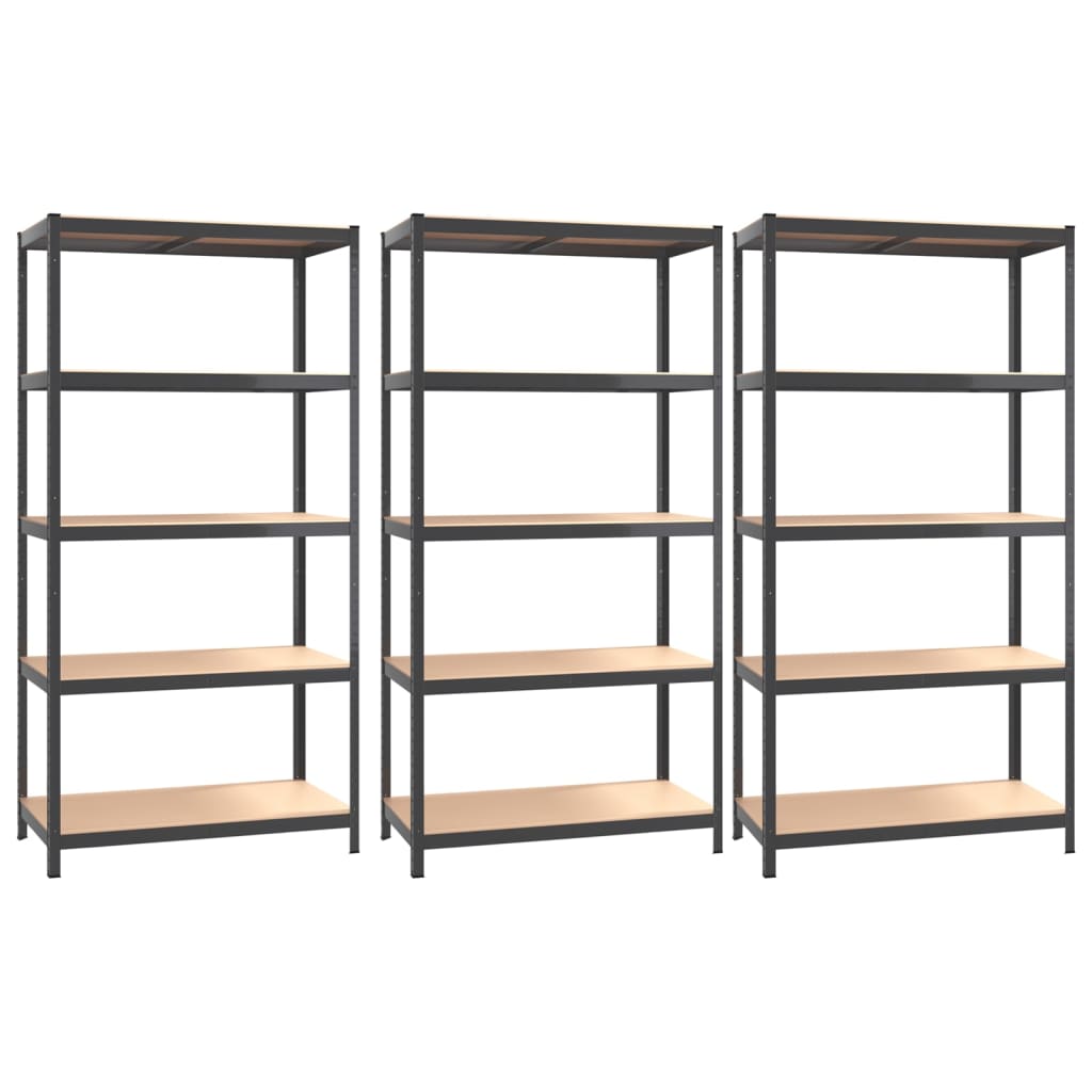VIDAXL-Speicher 5-layer 3 St. Stahl verarbeitet Holz anthrazitfarben