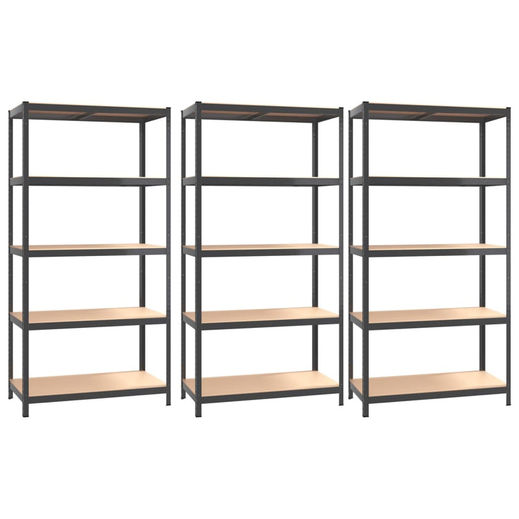 VIDAXL-Speicher 5-layer 3 St. Stahl verarbeitet Holz anthrazitfarben