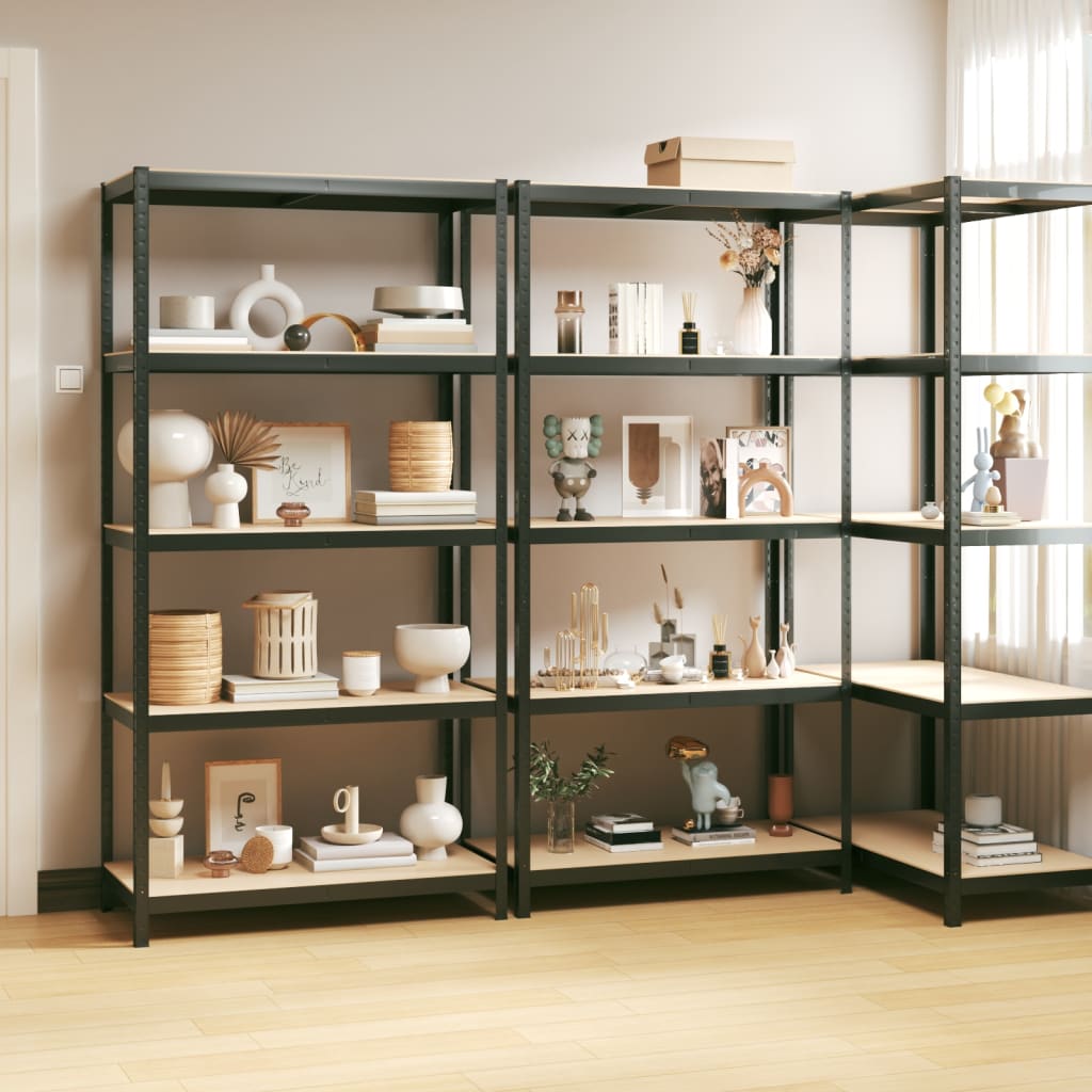 VIDAXL-Speicher 5-layer 3 St. Stahl verarbeitet Holz anthrazitfarben