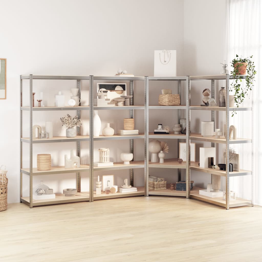 VIDAXL-Speicher 5-layer 4 St. Stahl und verarbeitetes Holz Silberfarben
