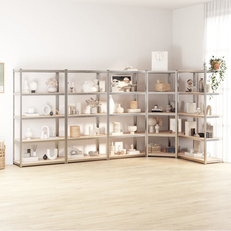 VIDAXL-LAGE-RABER 5-LAYER 5 ST STAHL und verarbeitetes Holz Silber gefärbt