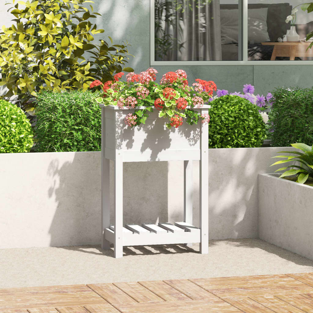 VIDAXL -Pflanzer mit Regal 54x34.5x81 cm Festkieferweiß weiß
