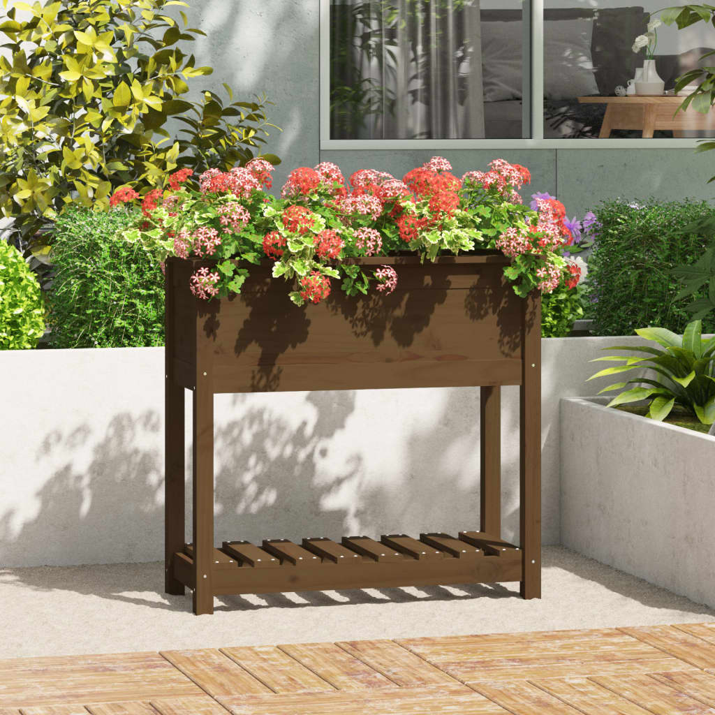 VIDAXL -Pflanzer mit Regal 82,5 x 34,5 x 81 cm Kiefern Honigbraun