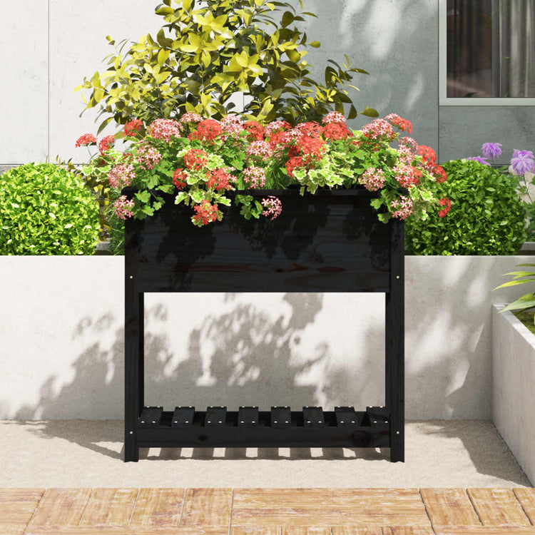 VIDAXL -Pflanzer mit Regal 82,5 x 34,5 x 81 cm feste Kiefernkiefernschwarz