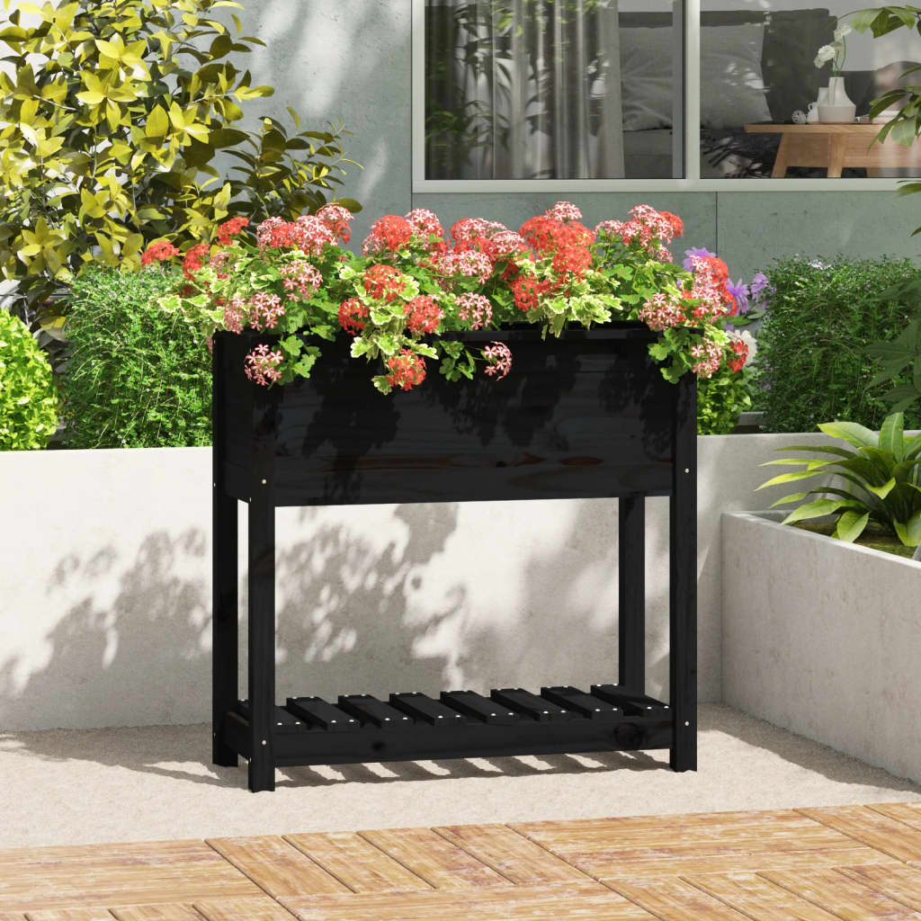 VIDAXL -Pflanzer mit Regal 82,5 x 34,5 x 81 cm feste Kiefernkiefernschwarz