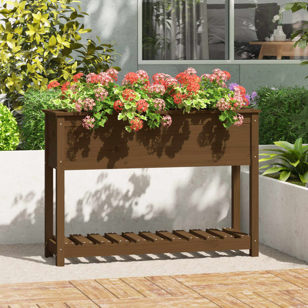 VIDAXL -Pflanzer mit Regal 111,5 x 34,5 x 81 cm Kiefern Honigbraun