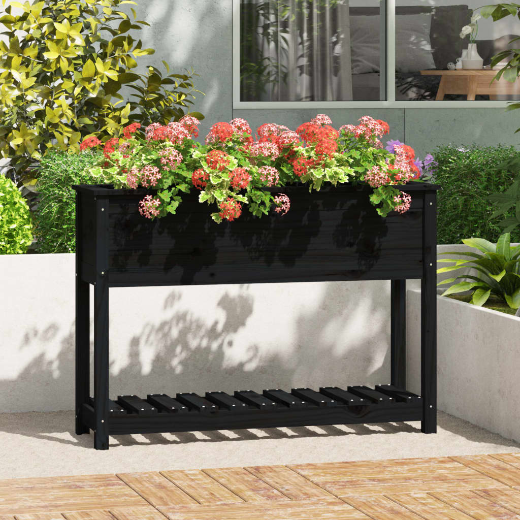 VIDAXL -Pflanzer mit Regal 111,5 x 34,5 x 81 cm Festkiefer Pine Schwarz