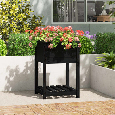 VIDAXL -Pflanzer mit Regal 54x54x81 cm Festkiefer Pine Schwarz