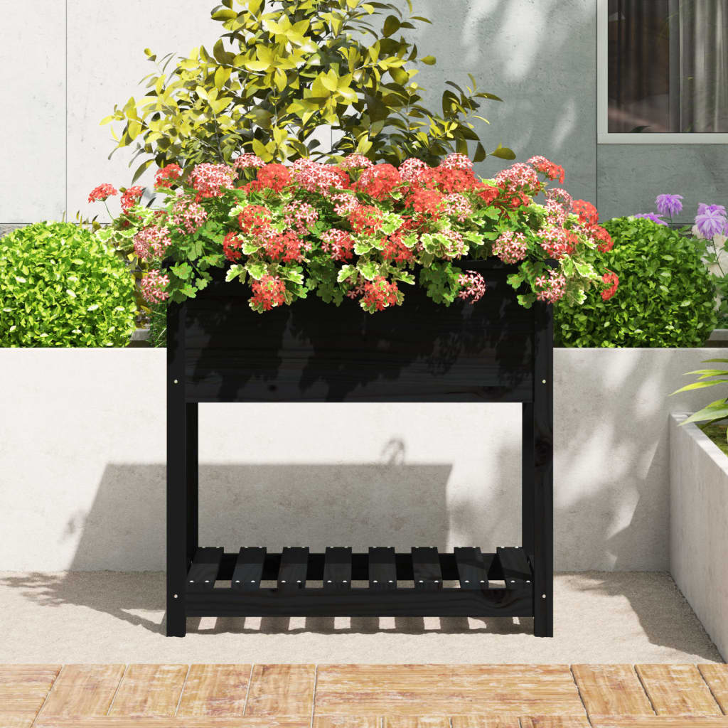 VIDAXL -Pflanzer mit Regal 82.5x54x81 cm Festkiefer Kiefernschwarz schwarz