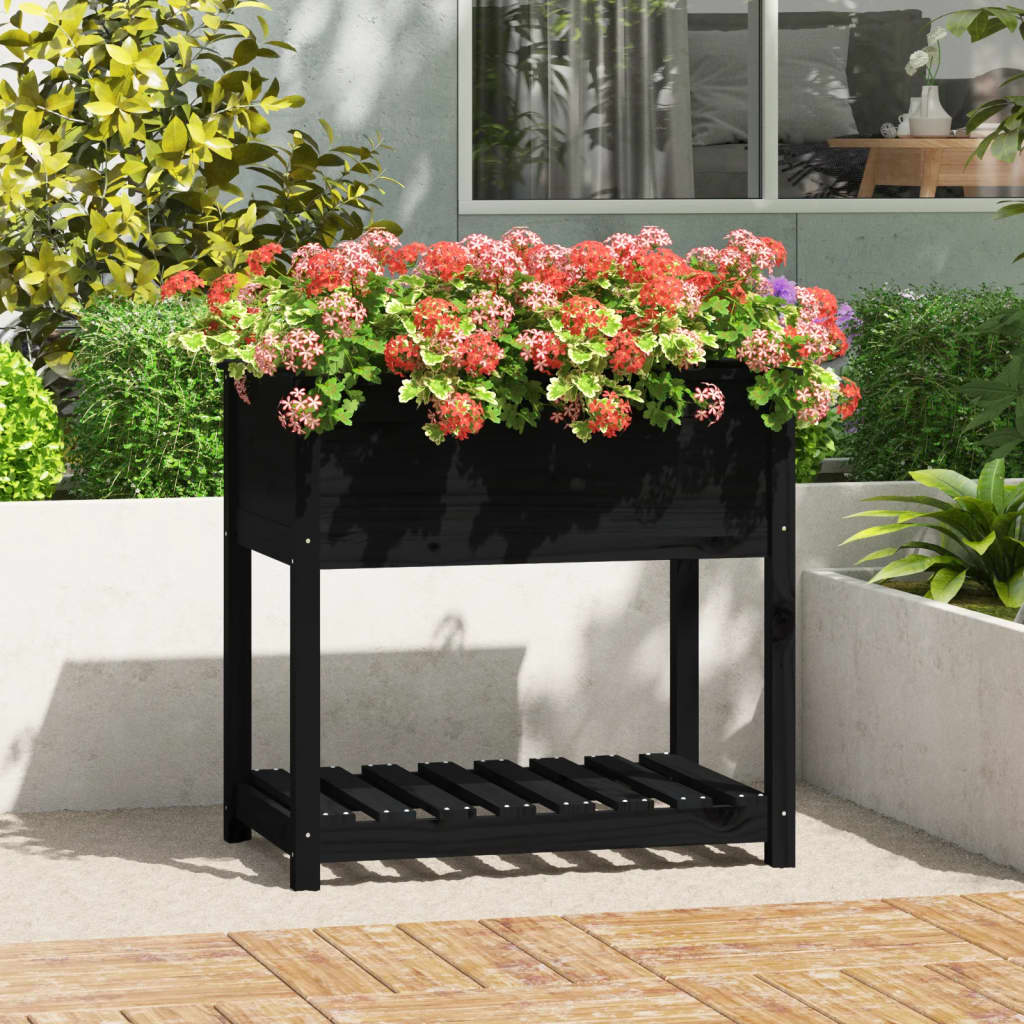 VIDAXL -Pflanzer mit Regal 82.5x54x81 cm Festkiefer Kiefernschwarz schwarz