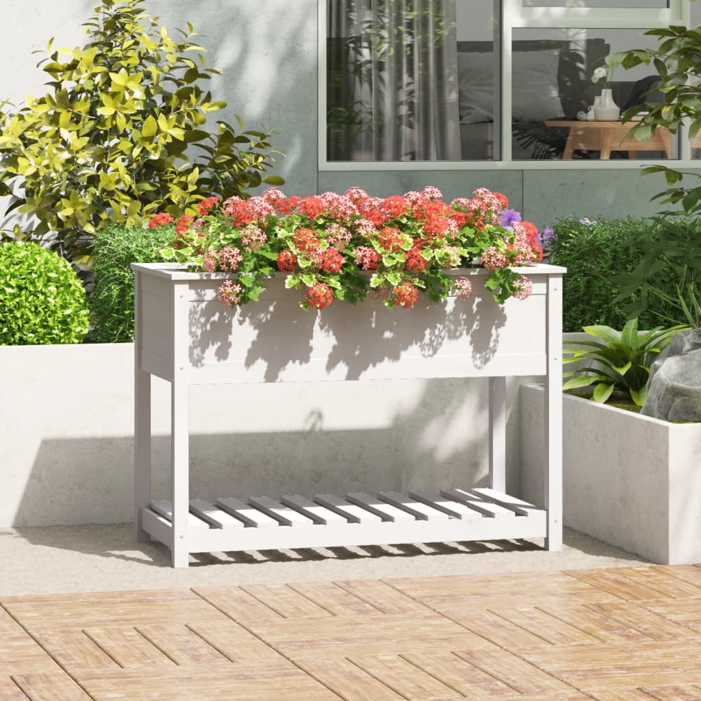 VIDAXL -Pflanzer mit Regal 111,5 x 54x81 cm Festkieferweiß weiß