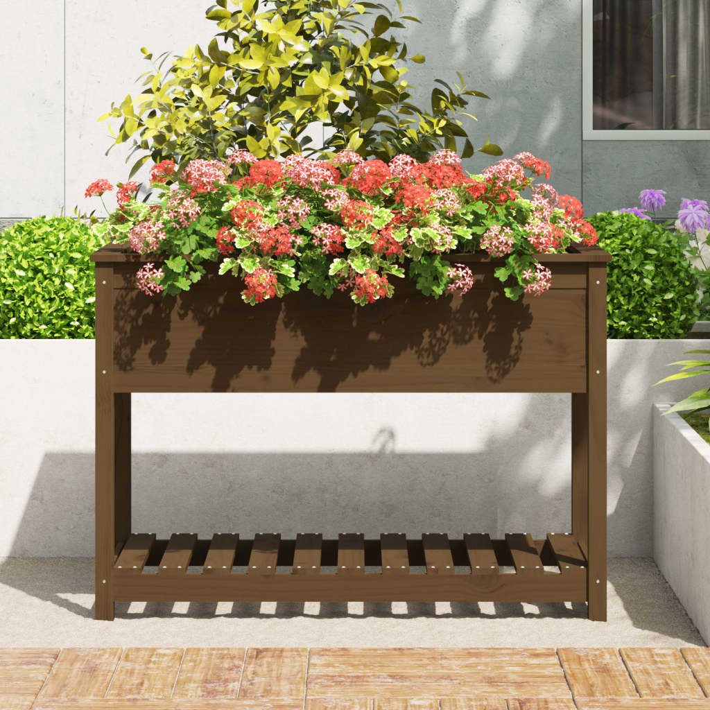 Vidaxl -Pflanzer mit Regal 111,5 x 54x81 cm Kiefern Honigbraun