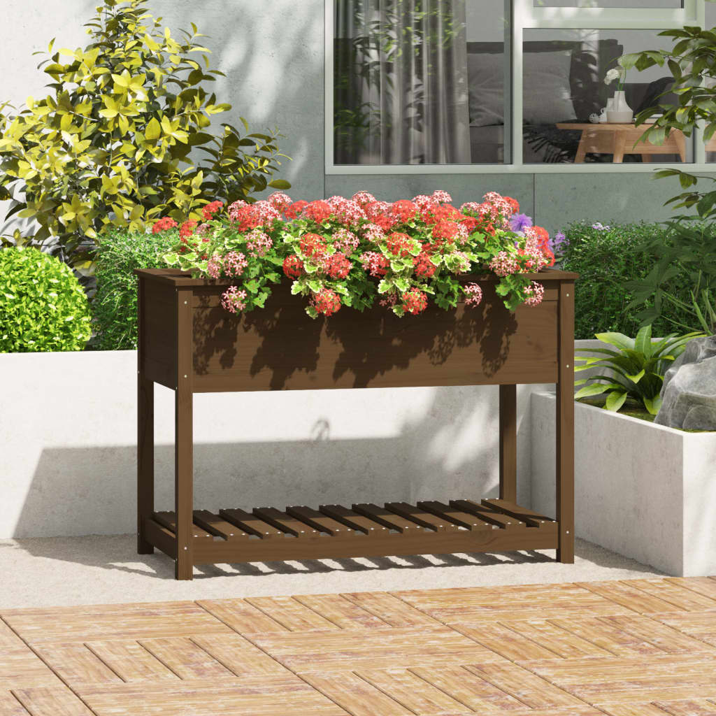 Vidaxl -Pflanzer mit Regal 111,5 x 54x81 cm Kiefern Honigbraun