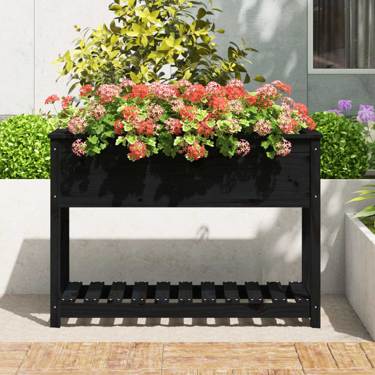 VIDAXL -Pflanzer mit Regal 111,5 x 54x81 cm Festkiefer Pine Schwarz